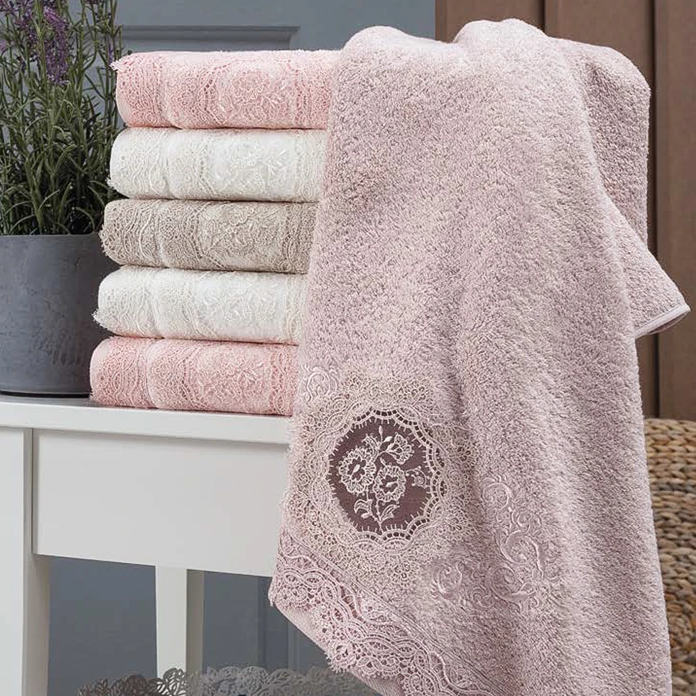 حوله پاپیلا  ترک با الیاف بامبو گیپوردوزی  BAMBO GUPURLU 1035-OLIVYUM 50*90