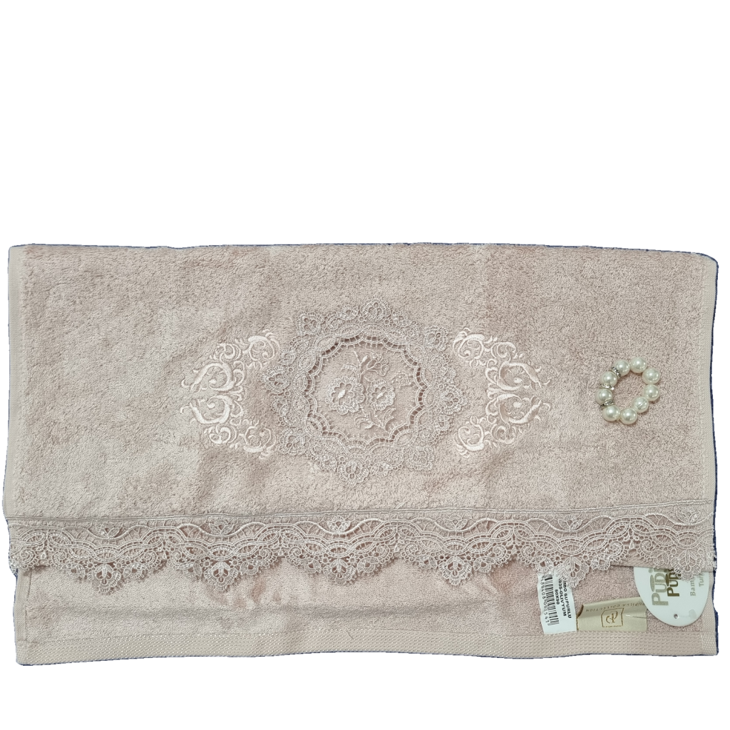 حوله پاپیلا  ترک با الیاف بامبو گیپوردوزی  BAMBO GUPURLU 1035-OLIVYUM 50*90